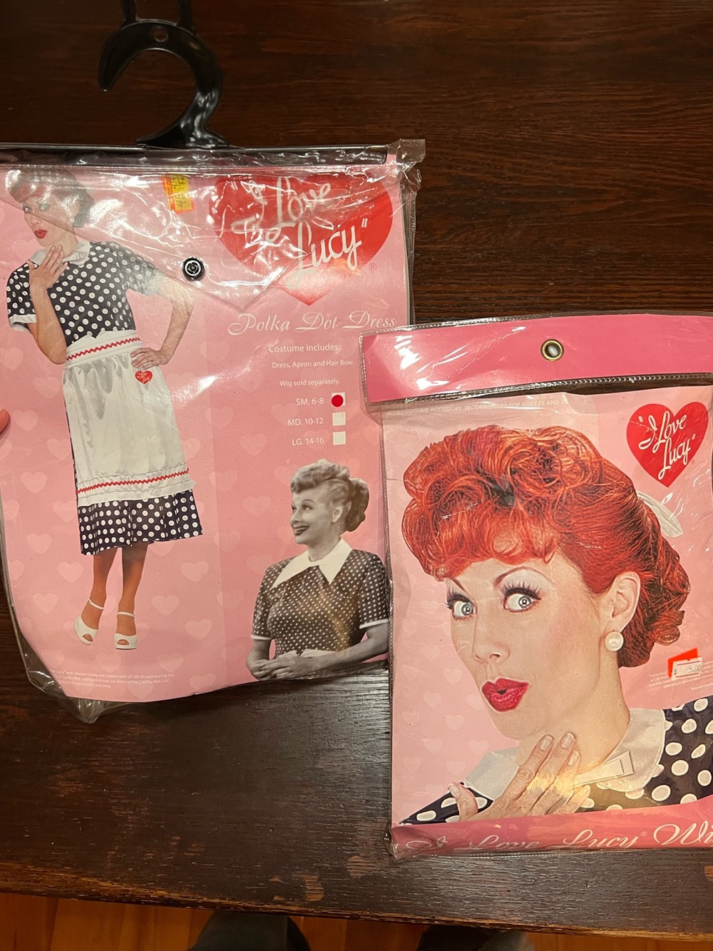Rubie's I Love Lucy Red Wig & Navy Polka Dot Dress Costume Set
